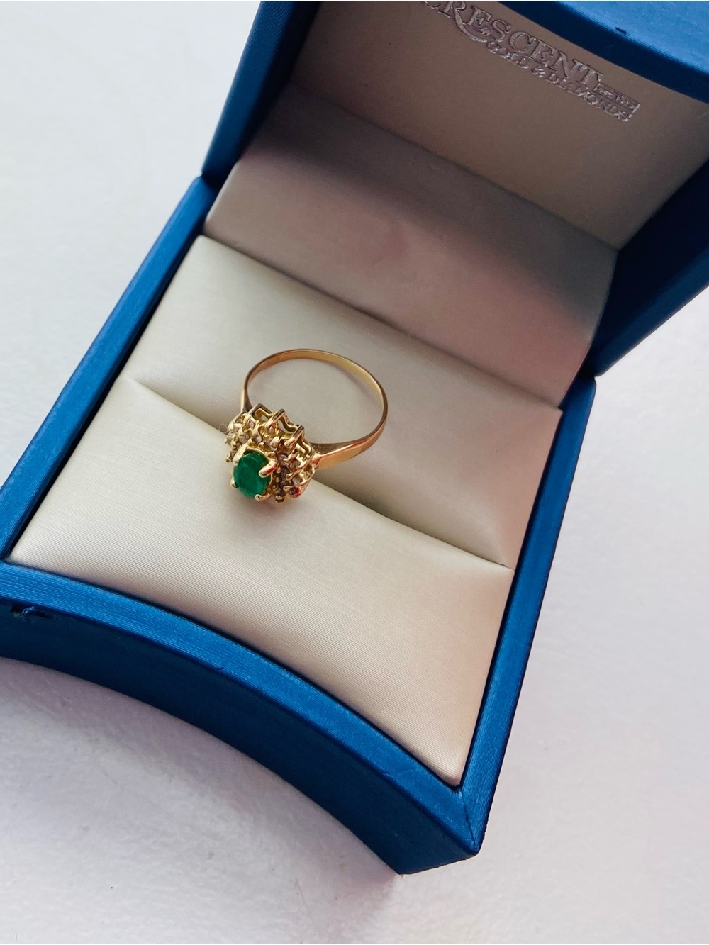 Classic Gold Emerald Halo Ring for Women